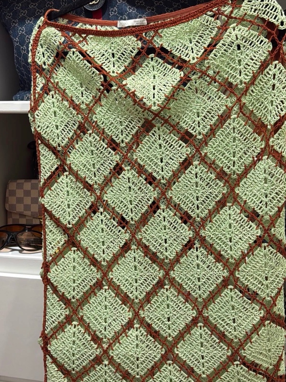 Zara Mint Green and Brown Crochet Midi Skirt - Picture 2 of 2